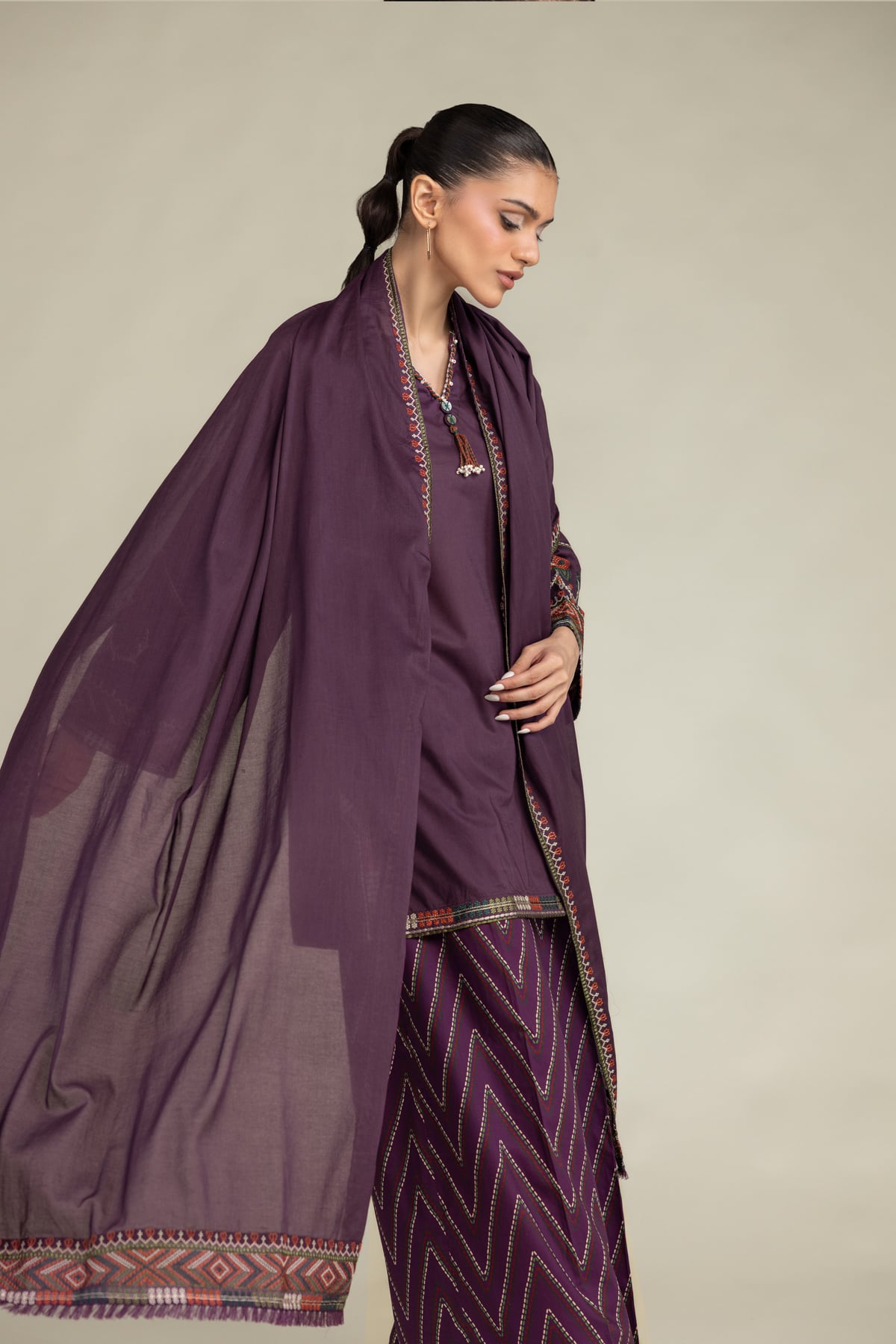 R-1-26-117-C-A-VG_MULTI-1 Purple Lawn Dupatta - View 1