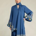 Floral Blue Dupatta - View 1