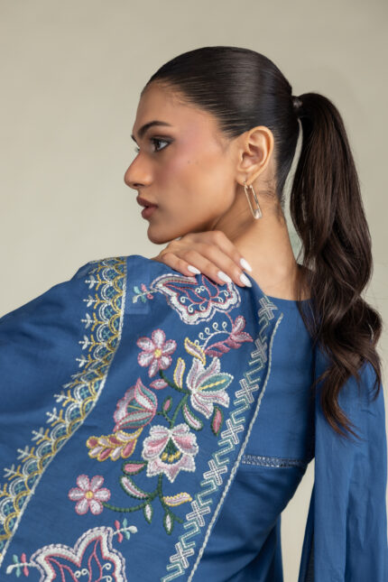 Floral Blue Dupatta - View 2