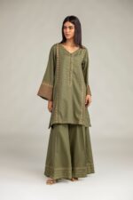 Olive V-Neck Kurta - View 5