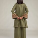 Olive V-Neck Kurta - View 1