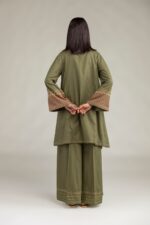 Olive V-Neck Kurta - View 1