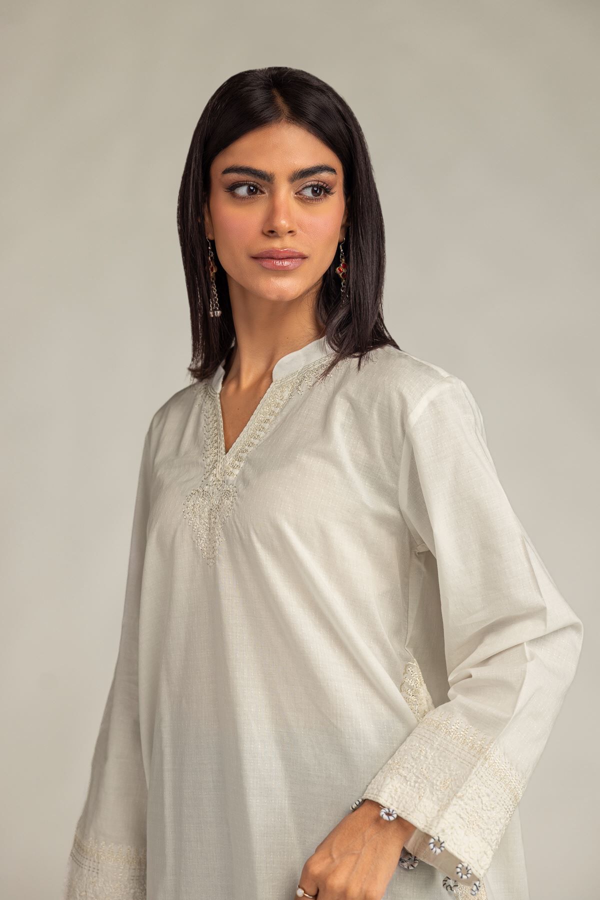 V-Neck Solid Kurta-1 V-Neck Solid Kurta - View 1