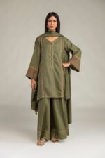 Olive V-Neck Kurta - View 2