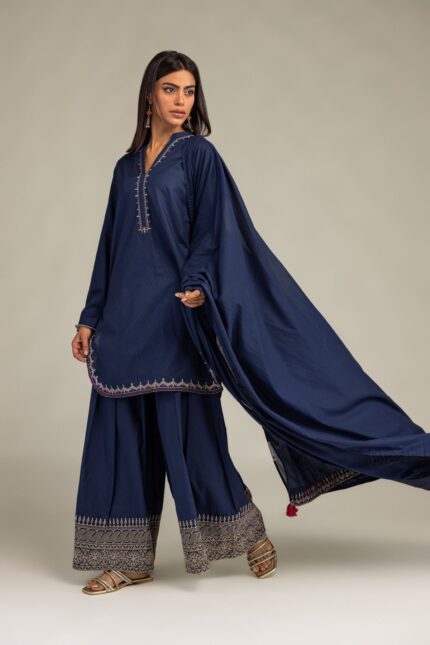 Navy Lawn Dupatta - View 1