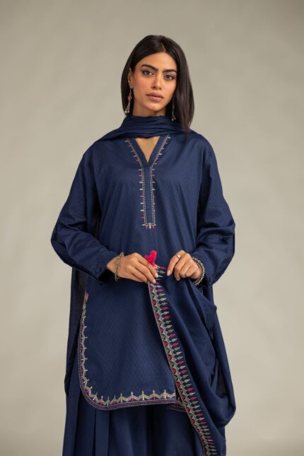 Navy Lawn Dupatta - View 2
