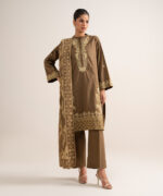 Olive Brown Cotton Jacquard Unstitched Ensemble - View 2