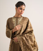 Olive Brown Cotton Jacquard Unstitched Ensemble - View 3