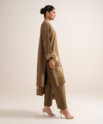 Olive Brown Cotton Jacquard Unstitched Ensemble - View 1
