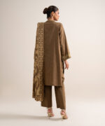 Olive Brown Cotton Jacquard Unstitched Ensemble - View 4