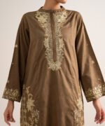 Olive Brown Cotton Jacquard Unstitched Ensemble - View 5