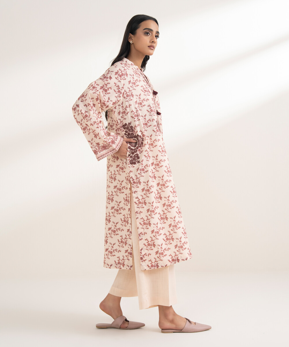Peach Cotton Straight Suit - View 1 Peach Cotton Straight Suit - View 1