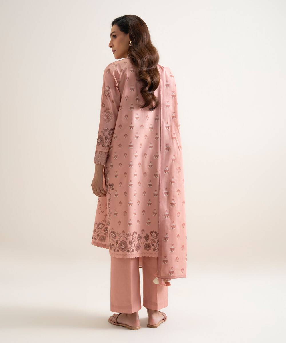 Peach Lawn Unstitched Ensemble - View 1 Peach Lawn Unstitched Ensemble - View 1