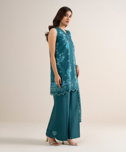 Teal Green Lawn Unstitched Ensemble - View 1