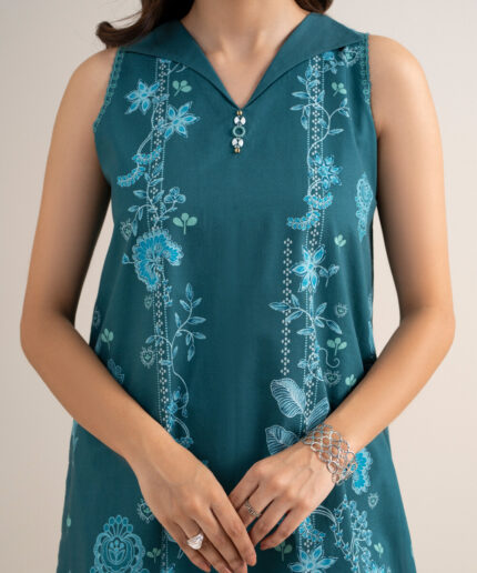 Teal Green Lawn Unstitched Ensemble - View 2