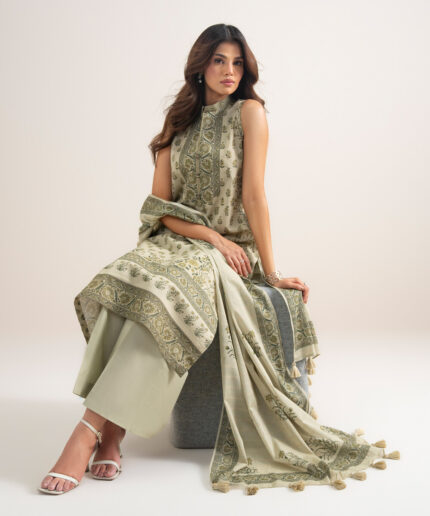 Beige Zari Lawn Unstitched Ensemble - View 1