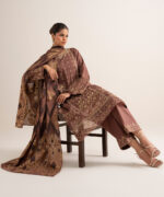 Brown Cotton Jacquard Unstitched Ensemble - View 4