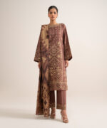 Brown Cotton Jacquard Unstitched Ensemble - View 2