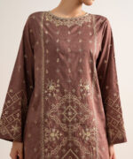 Brown Cotton Jacquard Unstitched Ensemble - View 3