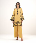 Mustard Viscose Raw Silk Suit - View 5