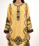 Mustard Viscose Raw Silk Suit - View 2