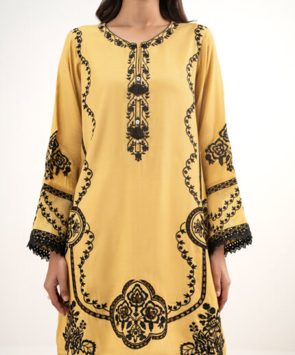 Mustard Viscose Raw Silk Suit - View 2