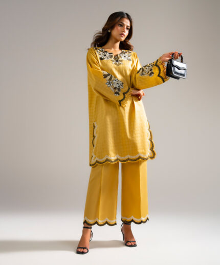 Beige Dobby Straight Suit - View 1