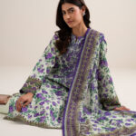 Off White And Purple Lawn Unstitched Ensemble - View 1