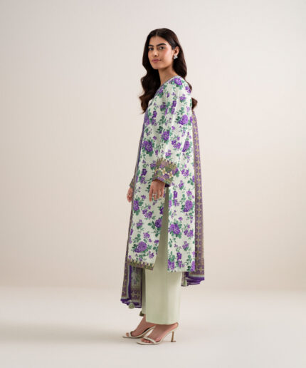 Off White And Purple Lawn Unstitched Ensemble - View 2