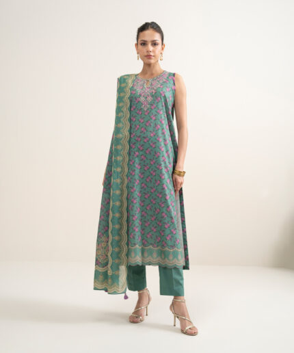 Emerland Green Lawn Unstitched Ensemble - View 2