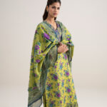 Parrot Green Lawn Unstitched Ensemble - View 1