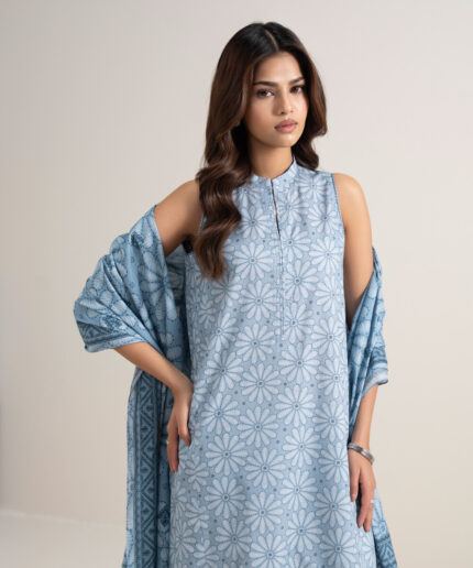 Ice Blue Lawn Unstitched Ensemble - View 1