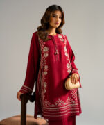 Maroon Raw Silk Straight Suit - View 4