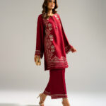 Maroon Raw Silk Straight Suit - View 1