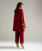 Maroon Raw Silk Straight Suit - View 3