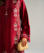 Maroon Raw Silk Straight Suit - View 5
