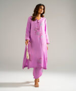Lilac Raw Silk Straight Suit - View 1