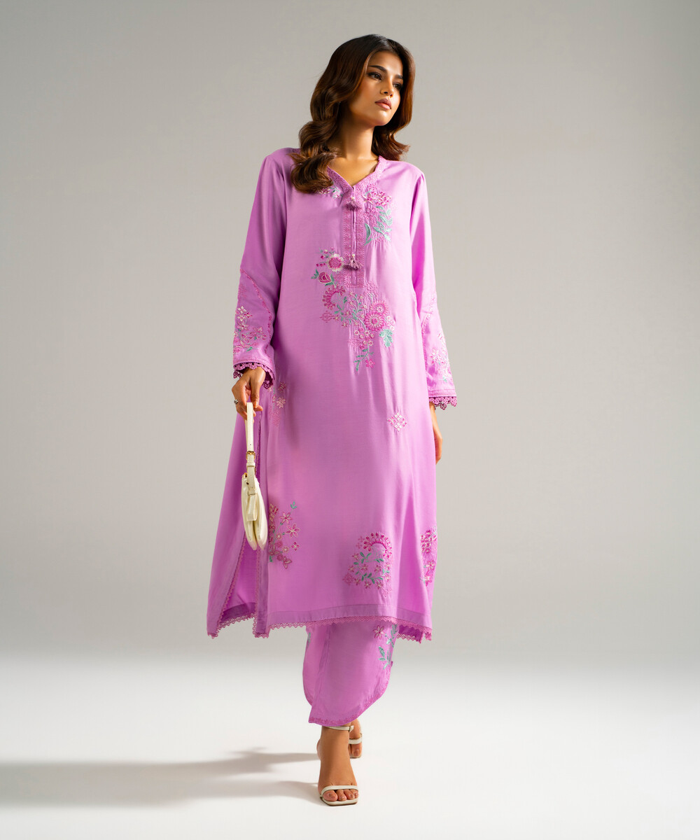 Lilac Raw Silk Straight Suit - View 1 Lilac Raw Silk Straight Suit - View 1