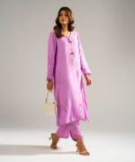 Lilac Raw Silk Straight Suit - View 3