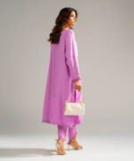 Lilac Raw Silk Straight Suit - View 2