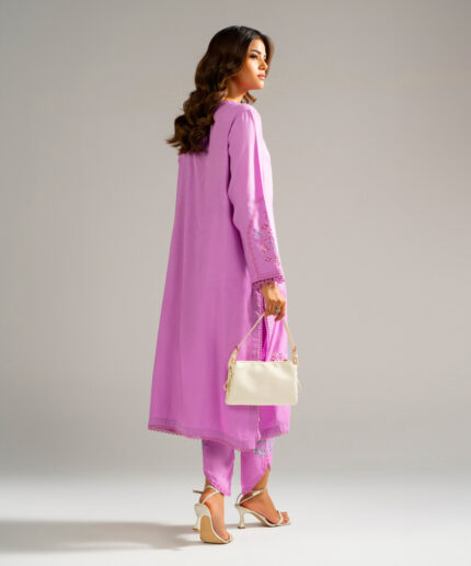 Lilac Raw Silk Straight Suit - View 2