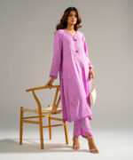 Lilac Raw Silk Straight Suit - View 4