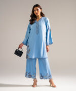 Blue Raw Silk Straight Suit - View 3