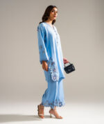Blue Raw Silk Straight Suit - View 4