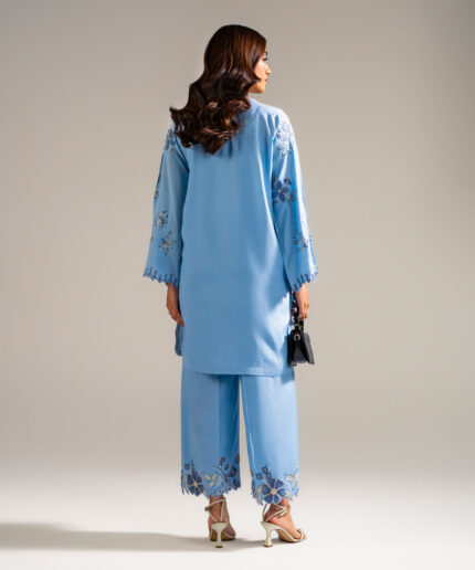 Blue Raw Silk Straight Suit - View 2