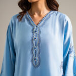 Blue Raw Silk Straight Suit - View 1