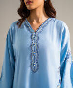 Blue Raw Silk Straight Suit - View 1