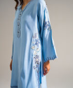 Blue Raw Silk Straight Suit - View 5