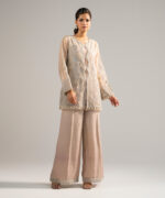 Beige Organza Straight Suit - View 1