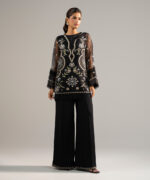 Black Organza Straight Suit - View 4